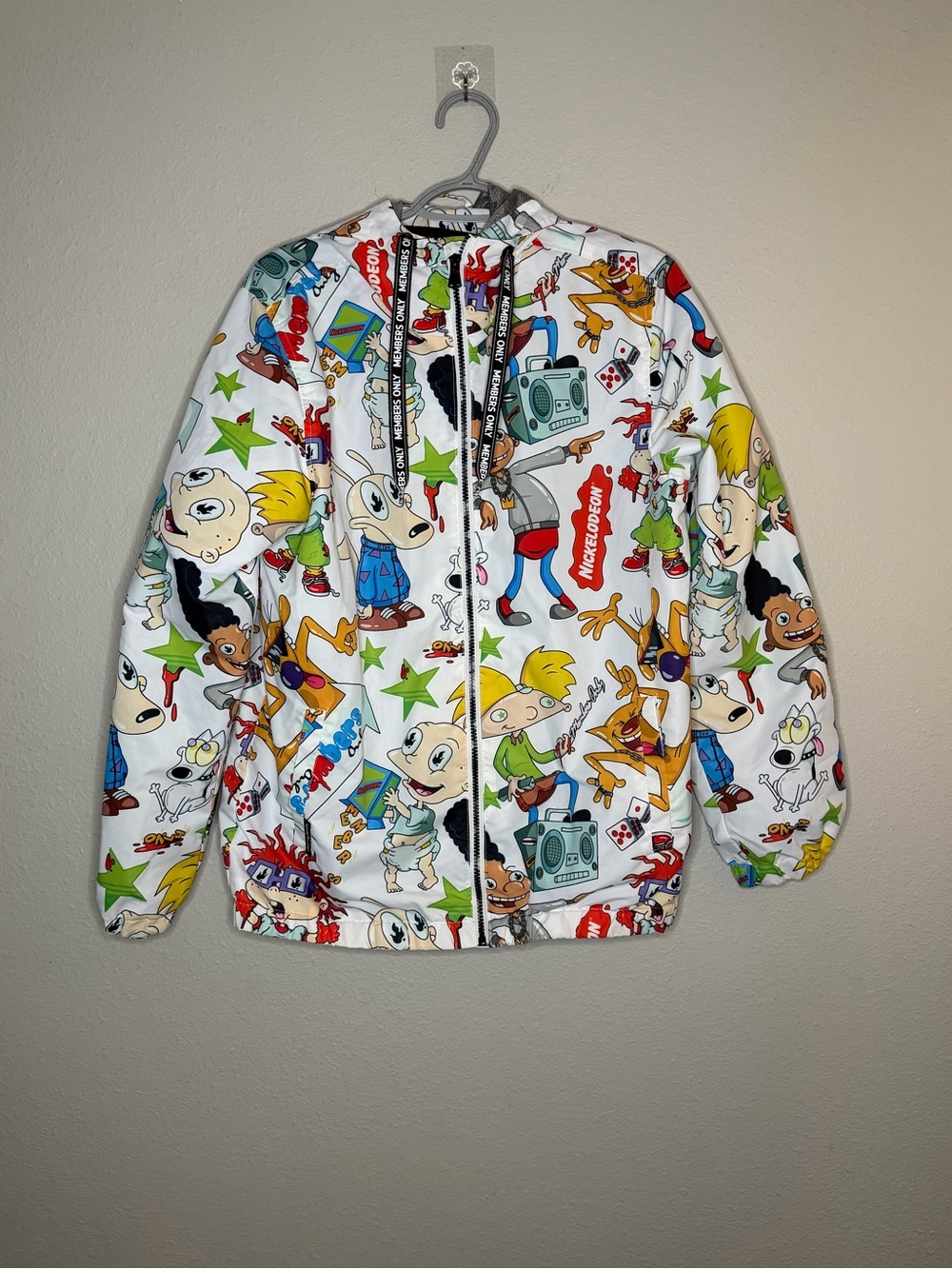Members Only x Nickelodeon Men’s Multicolor Cartoon Windbreaker Jacket Hooded S